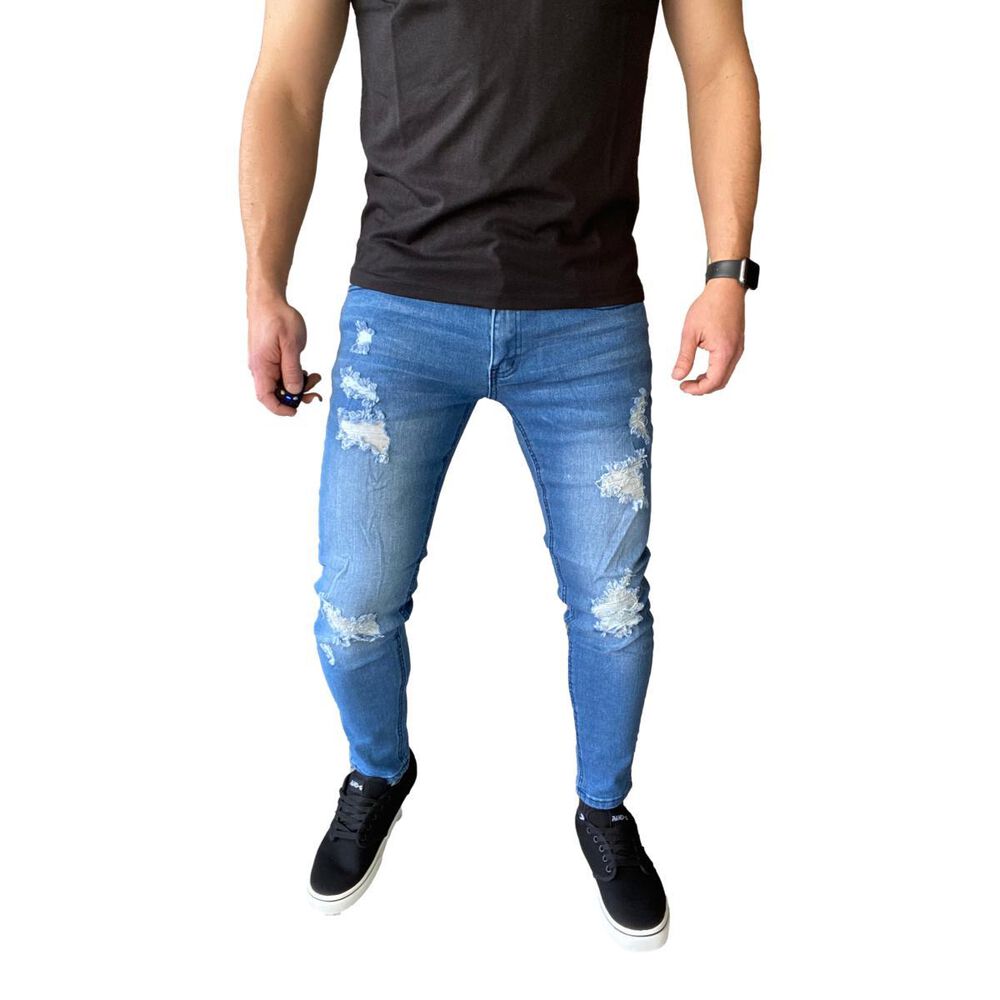 Jeans Destroyed Super Slim Fit Azul Claro image number 0.0